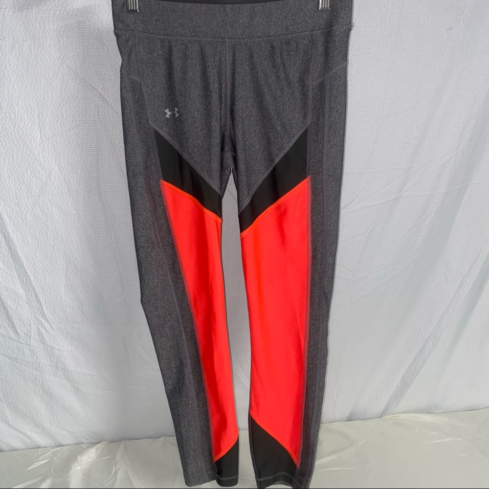 Under Armour Heatgear Compression Ankle Leggings, Size Medium,Hi-Vis Orange/Gray